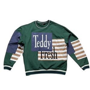 Teddy Fresh Box Paneled Green and Blue Men's Sweatshirt Size XL
